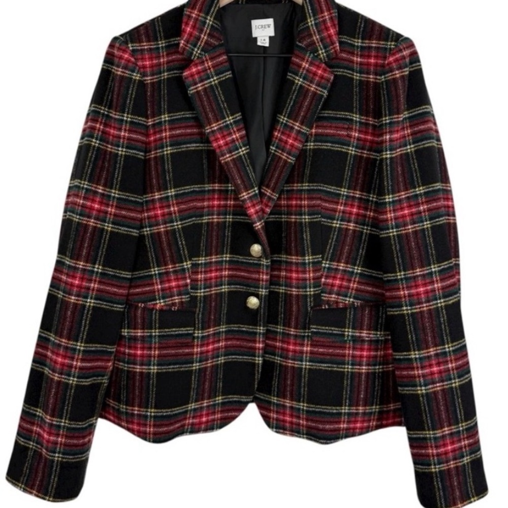 J. Crew Black Plaid Blazer with Red and Cream Accents - Picture 2 of 16